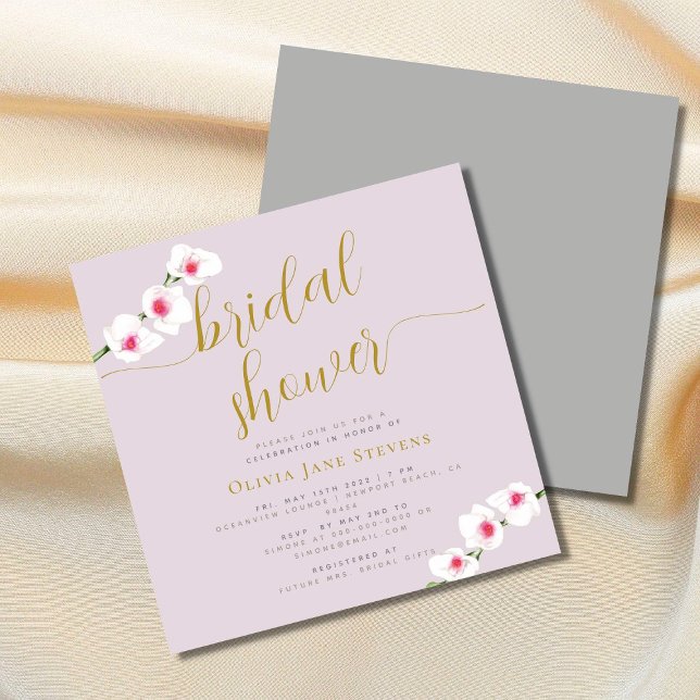 Elegant White Magenta Orchid Pearl Bridal Shower Invitation (Creator Uploaded)