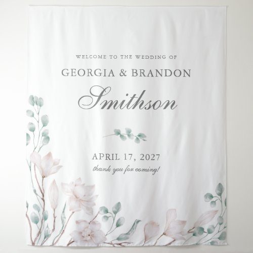 Elegant White Magnolia and Eucalyptus Wedding  Tapestry