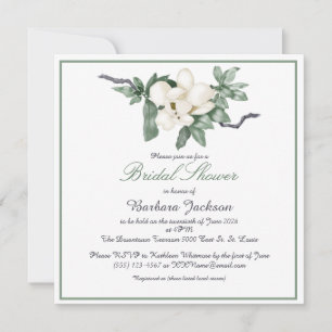 Elegant White Magnolia Blossom Bridal Shower Invitation
