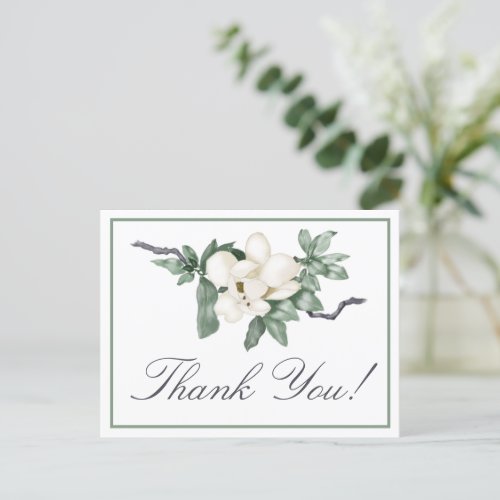 Elegant White Magnolia Blossom Thank You  Postcard