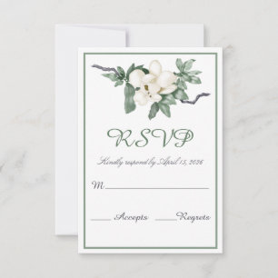 Elegant White Magnolia Blossom Wedding RSVP Card