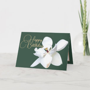 Elegant White Magnolia Botanical Colorful Birthday Card