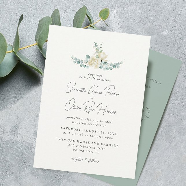 Elegant White Magnolia Eucalyptus Wedding Detail Invitation (Elegant White Magnolia Eucalyptus Wedding Detail Invitation)