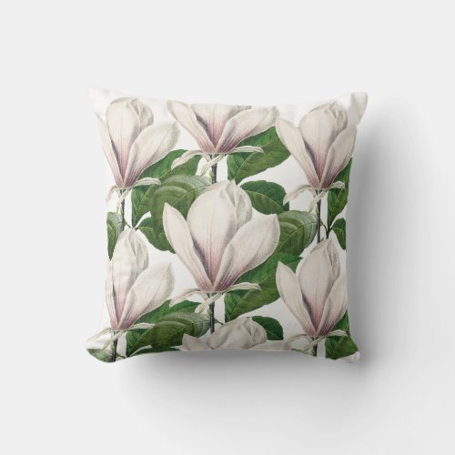 Elegant white magnolia floral throw pillow