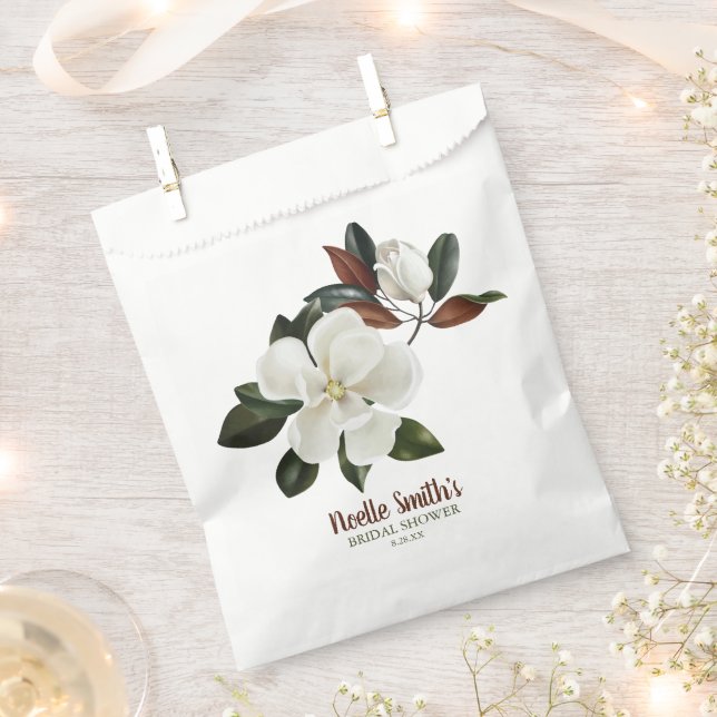 Elegant White Magnolia Flowers, Bridal Shower Favor Bag (Clipped)