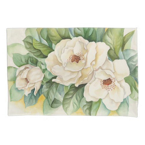 Elegant White Magnolia Flowers Floral Watercolor Pillow Case