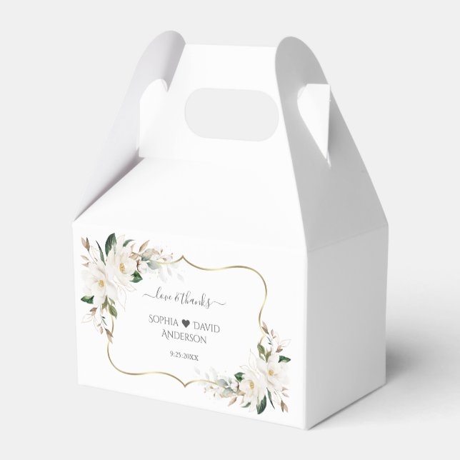 Elegant White Magnolia Flowers Gold Wedding   Favor Boxes (Back Side)