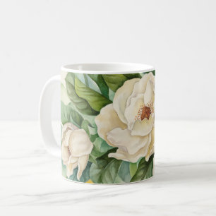 Elegant White Magnolia Flowers In Watercolor Coffee Mug