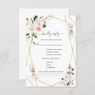Elegant White Magnolia Gold Song Request Wedding RSVP Card