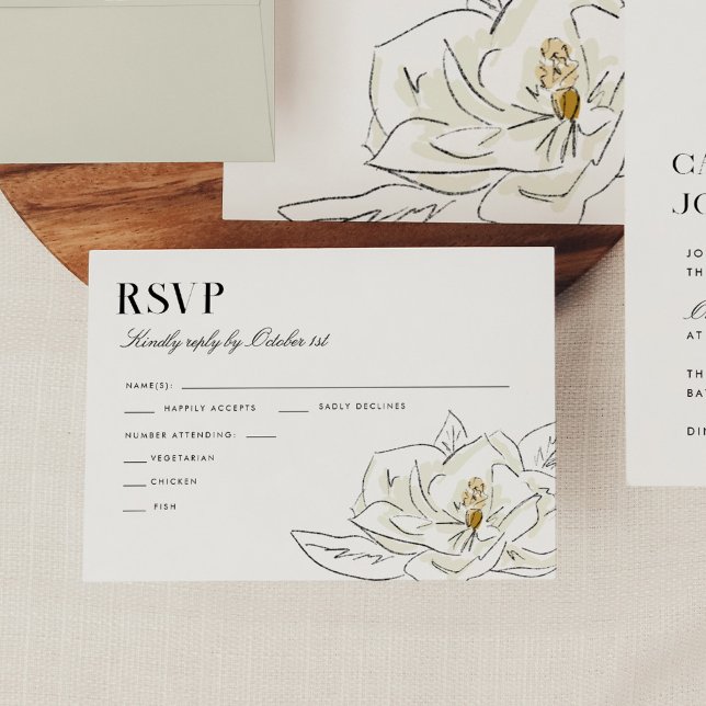 Elegant White Magnolia Illustration Wedding RSVP (Elegant white magnolia illustration wedding RSVP card.)