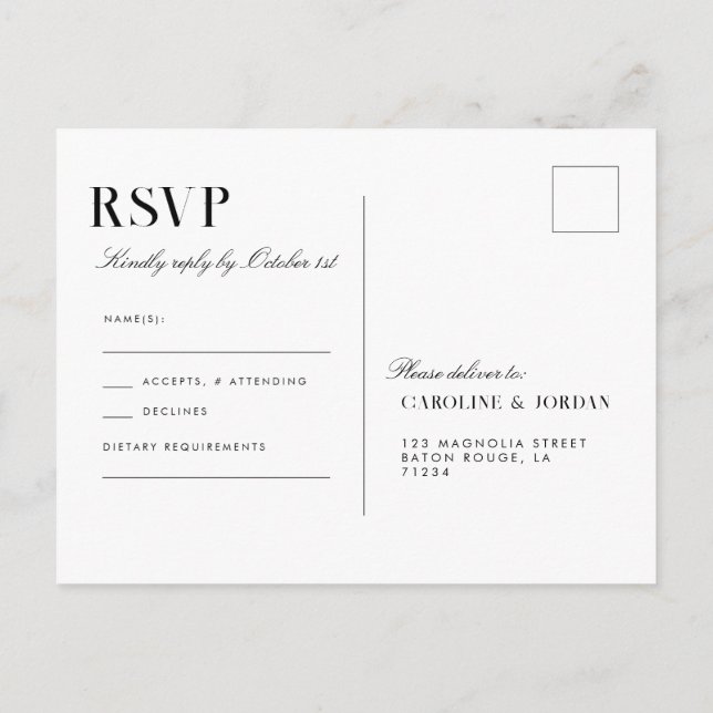 Elegant White Magnolia Illustration Wedding RSVP Postcard (Back)