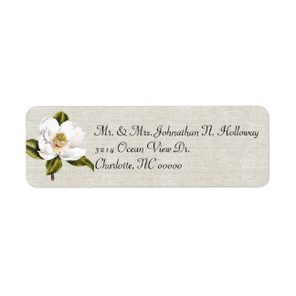 Elegant White Magnolia & Linen Return Label