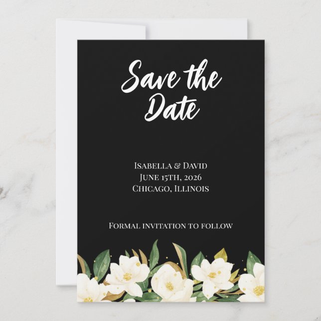 Elegant White Magnolia Save The Date (Front)
