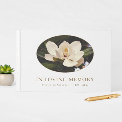 Elegant White Magnolia Tree Funeral Guest Book