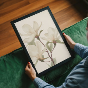 Elegant White Magnolia Watercolor Branch Wall Art