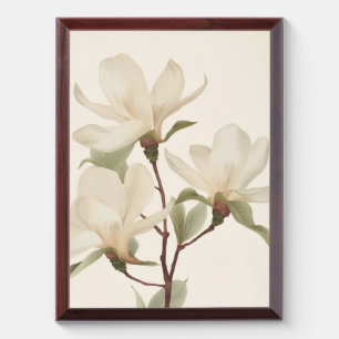 Elegant White Magnolia Watercolor Branch Wall Art Award Plaque