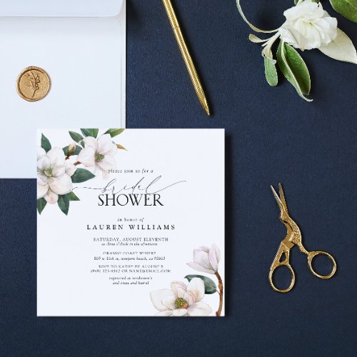 Elegant White Magnolia Watercolor Bridal Shower Invitation