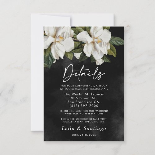 Elegant White Magnolia Wedding Details Card