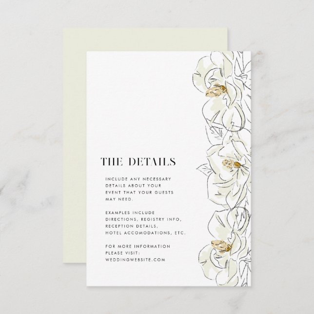 Elegant White Magnolia Wedding Details Enclosure Card (Front/Back)