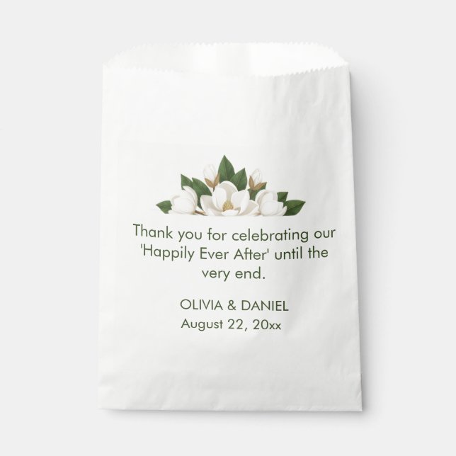 Elegant White Magnolia Wedding Favor Bag (Front)