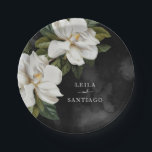 Elegant White Magnolia Wedding Paper Plates<br><div class="desc">An Elegant Wedding paper plate designed with a White Magnolia illustration on a black background. Matching items in our store Cava Party Design</div>