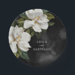 Elegant White Magnolia Wedding Paper Plates<br><div class="desc">An Elegant Wedding paper plate designed with a White Magnolia illustration on a black background. Matching items in our store Cava Party Design</div>