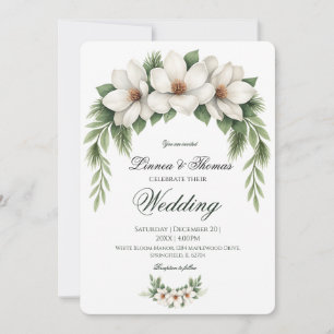 Elegant White Magnolia Wedding Pine Tree Frame Invitation