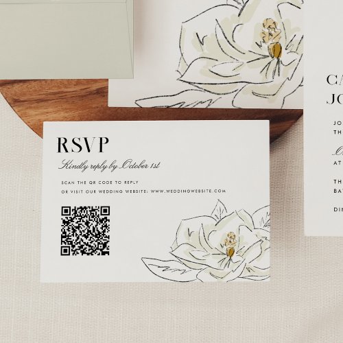 Elegant White Magnolia Wedding QR Code RSVP