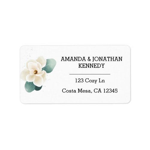 Elegant White Magnolia Wedding Return Address  Label
