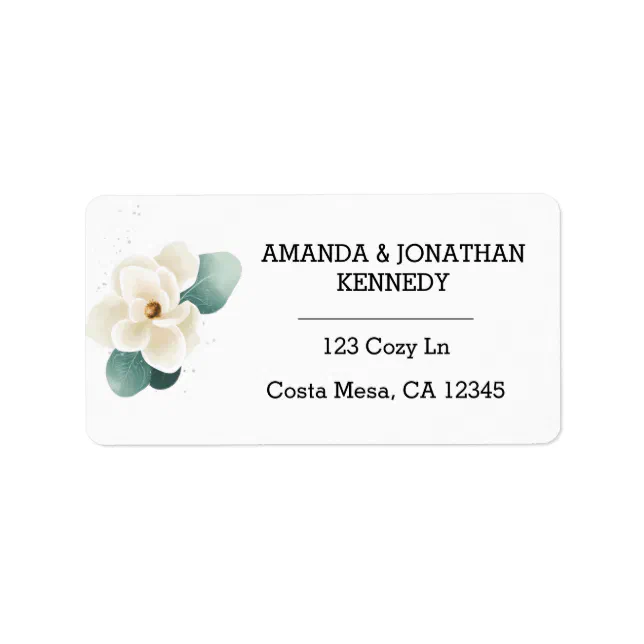 Elegant White Magnolia Wedding Return Address Label | Zazzle