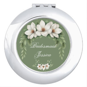 Elegant White Magnolia Winter Wedding Pine Tree  Compact Mirror