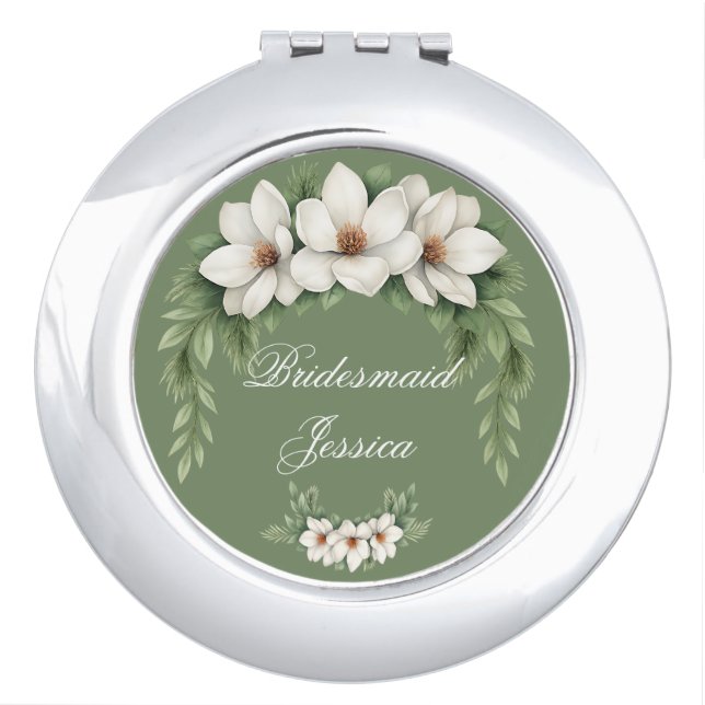 Elegant White Magnolia Winter Wedding Pine Tree  Compact Mirror (Front)