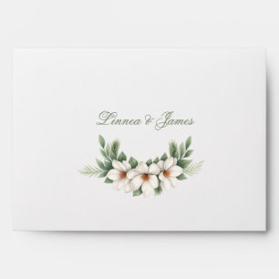 Elegant White Magnolia Winter Wedding Pine Tree  Envelope