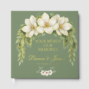 Elegant White Magnolia Winter Wedding Pine Tree  Foil Guest Book