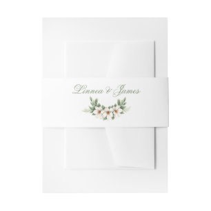 Elegant White Magnolia Winter Wedding Pine Tree Invitation Belly Band