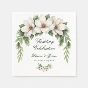Elegant White Magnolia Winter Wedding Pine Tree  Napkins