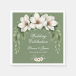 Elegant White Magnolia Winter Wedding Pine Tree  Napkins