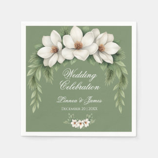 Elegant White Magnolia Winter Wedding Pine Tree Napkins