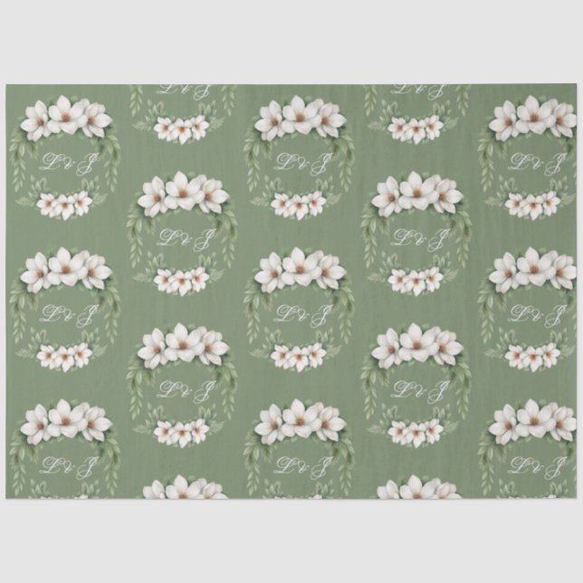 Elegant White Magnolia Winter Wedding Pine Tree  Tissue Paper (Front)