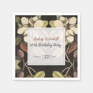 Elegant White Magnolias Birthday Party Napkins