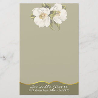 Elegant White Magnolias Custom Stationery