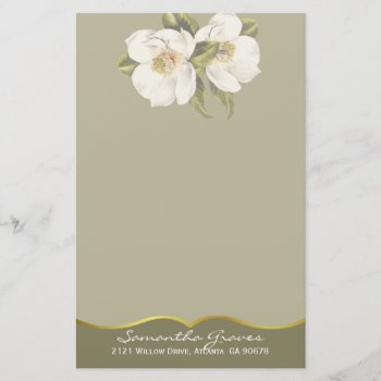 Elegant White Magnolias Custom Stationery by DizzyDebbie at Zazzle