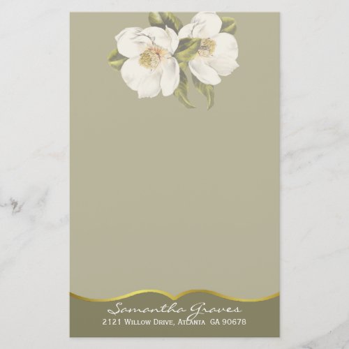 Elegant White Magnolias Custom Stationery