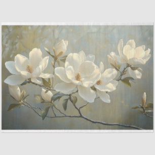 Elegant White Magnolias Decoupage Tissue Paper