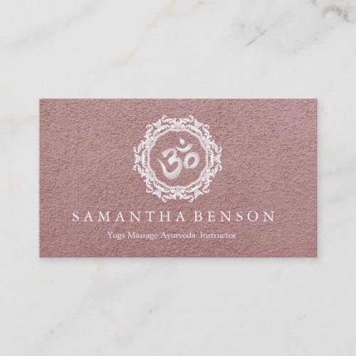 Elegant white Mandala Art Om Logo Yoga Business Card