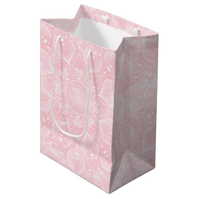Elegant white mandala design medium gift bag (Front Angled)