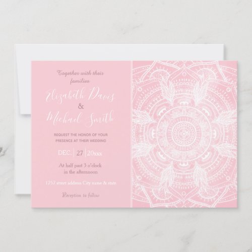 Elegant White Mandala Pink Nebula Design Invitation