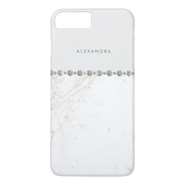 Elegant White Marble and Diamond Look on Soft Gray Case-Mate iPhone Case (Back)