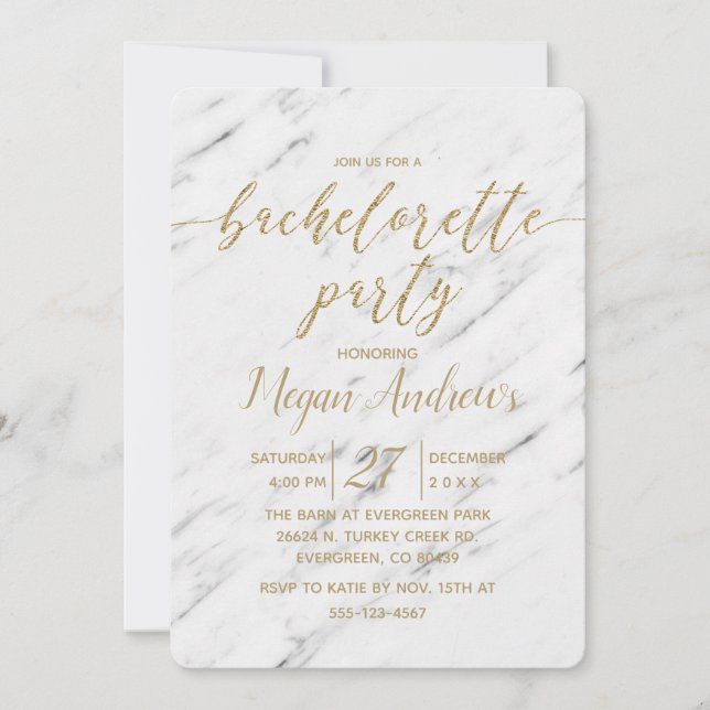 Elegant White Marble Bachelorette Party Invitation (Front)