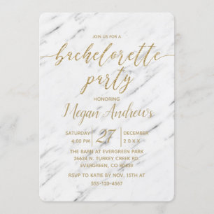 Elegant White Marble Bachelorette Party Invitation